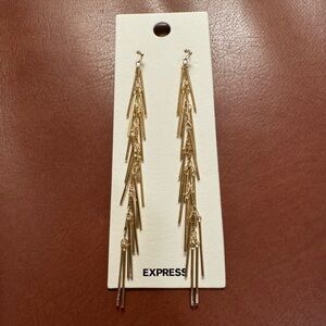 NWT Express Fun And Funky Long Gold Earrings French Hook